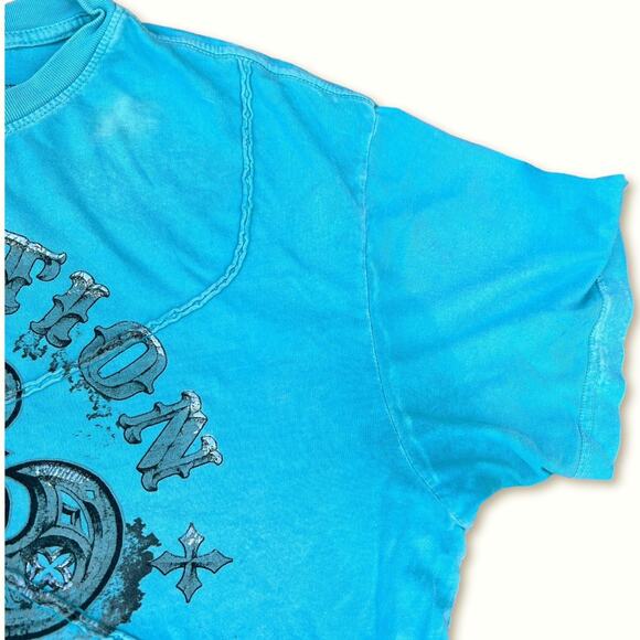 Y2K Affliction Angel Wings Blue Crew Neck Men's T-shirt | Size XL - Picture 7 of 9